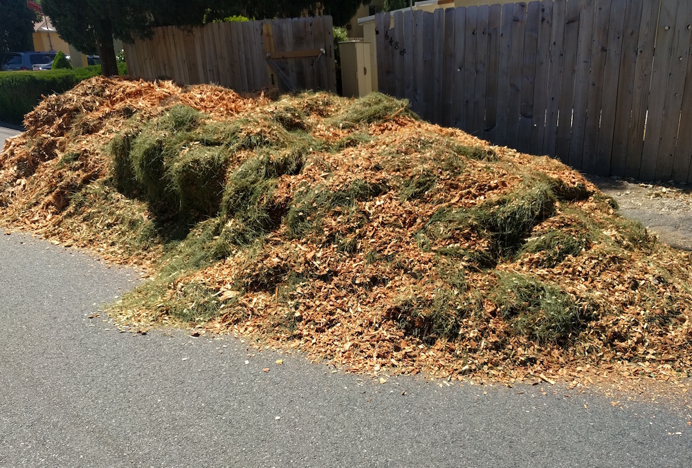 Wood chips on the side of the road